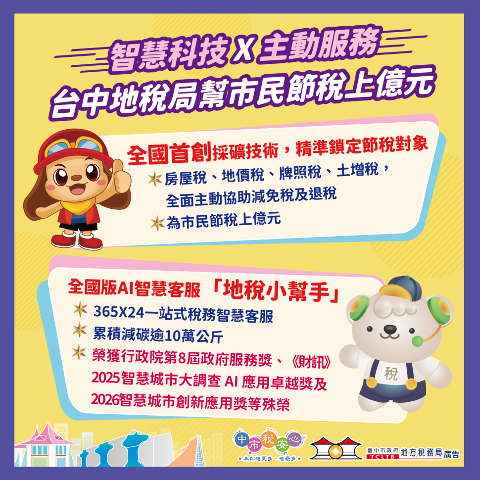智慧稅務再進化！中市地稅局首創主動節稅機制與AI客服　幫民眾省稅逾億元、減碳守護環境