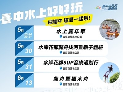 迎端午玩水趣！台中水域系列活動5/23-6/13登場 邀市民清涼一夏