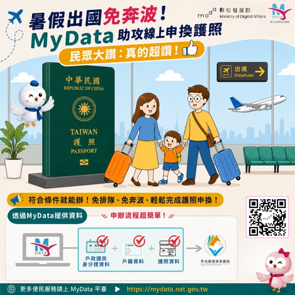 數發部MyData線上申換護照　在家即可辦理